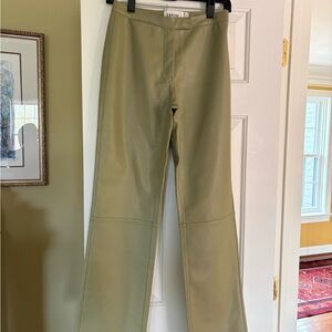 Sovere Olive Green Faux Leather Flare Pants